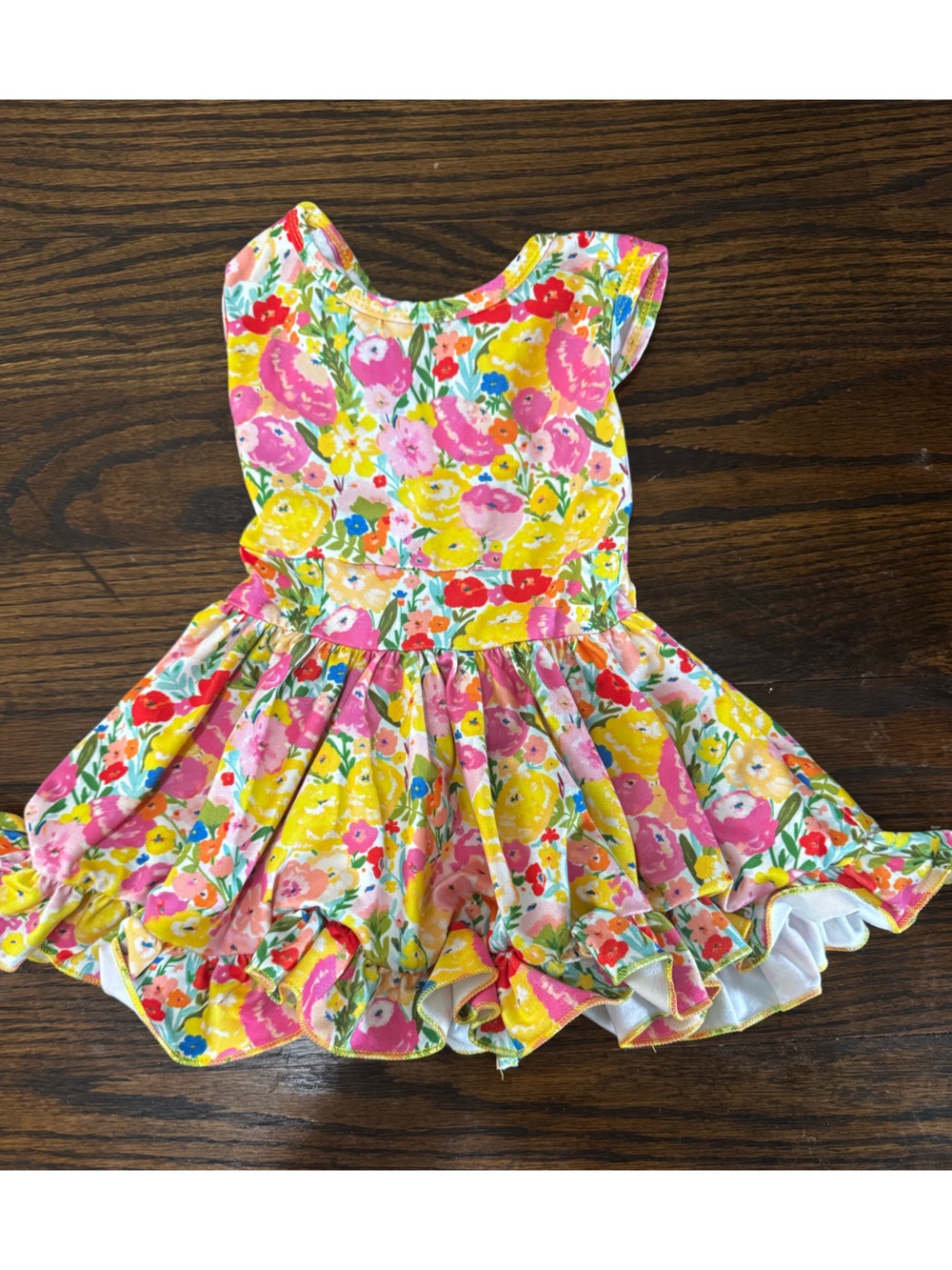Girls Floral Ruffle Casual Dress - Pink & Yellow